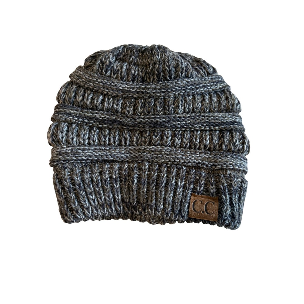 C.C Crafted Multi-Color Beanie Unisex Winter Hat Crochet Knit Gray White OS